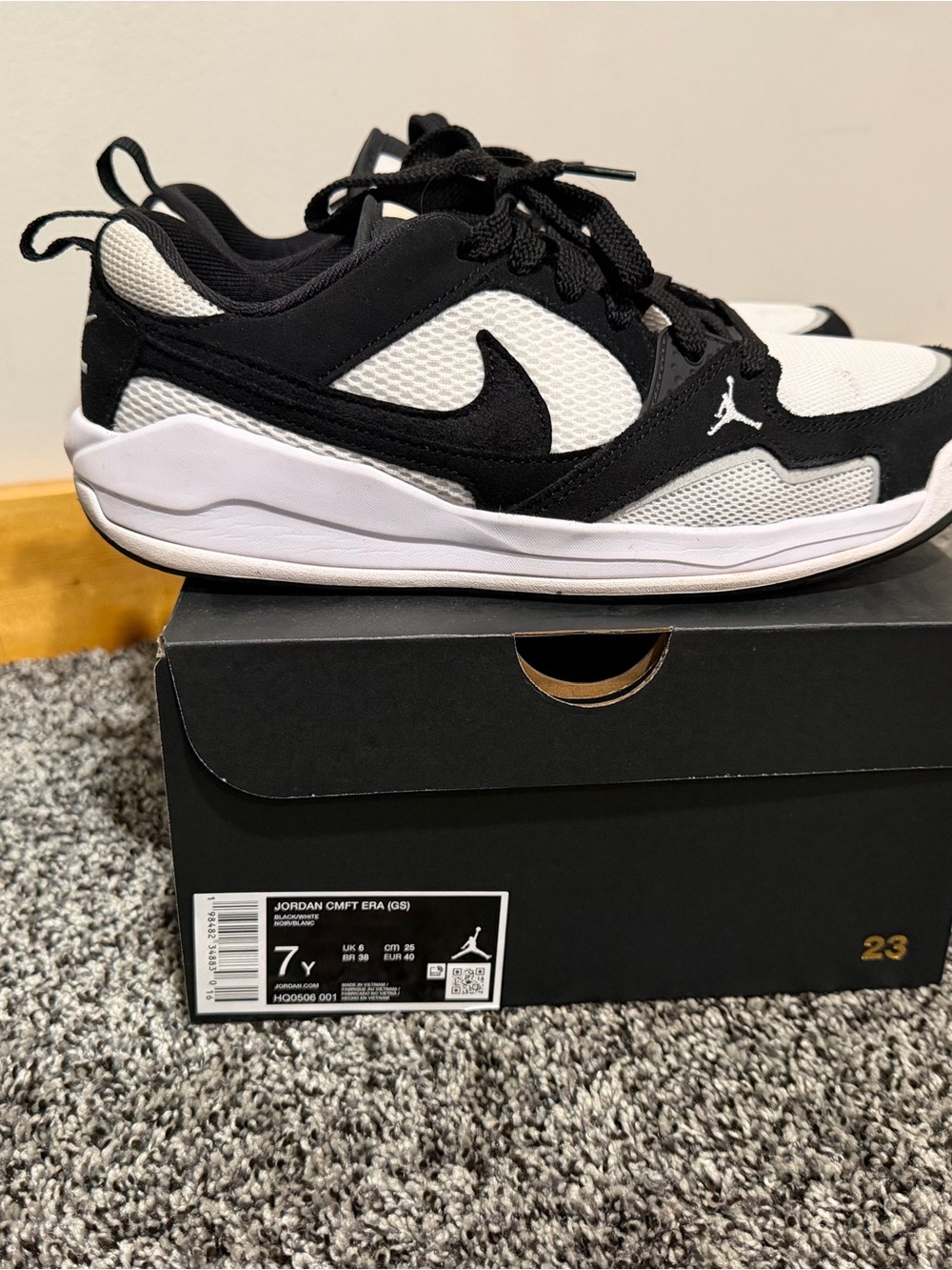 Jordan Kids Black and White Low-Top Sneakers
